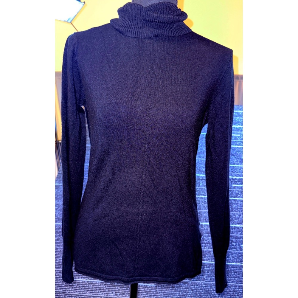 Style & Co Turtleneck Sweater Women L Black Excellent Ribbed Long Sleeve Knit